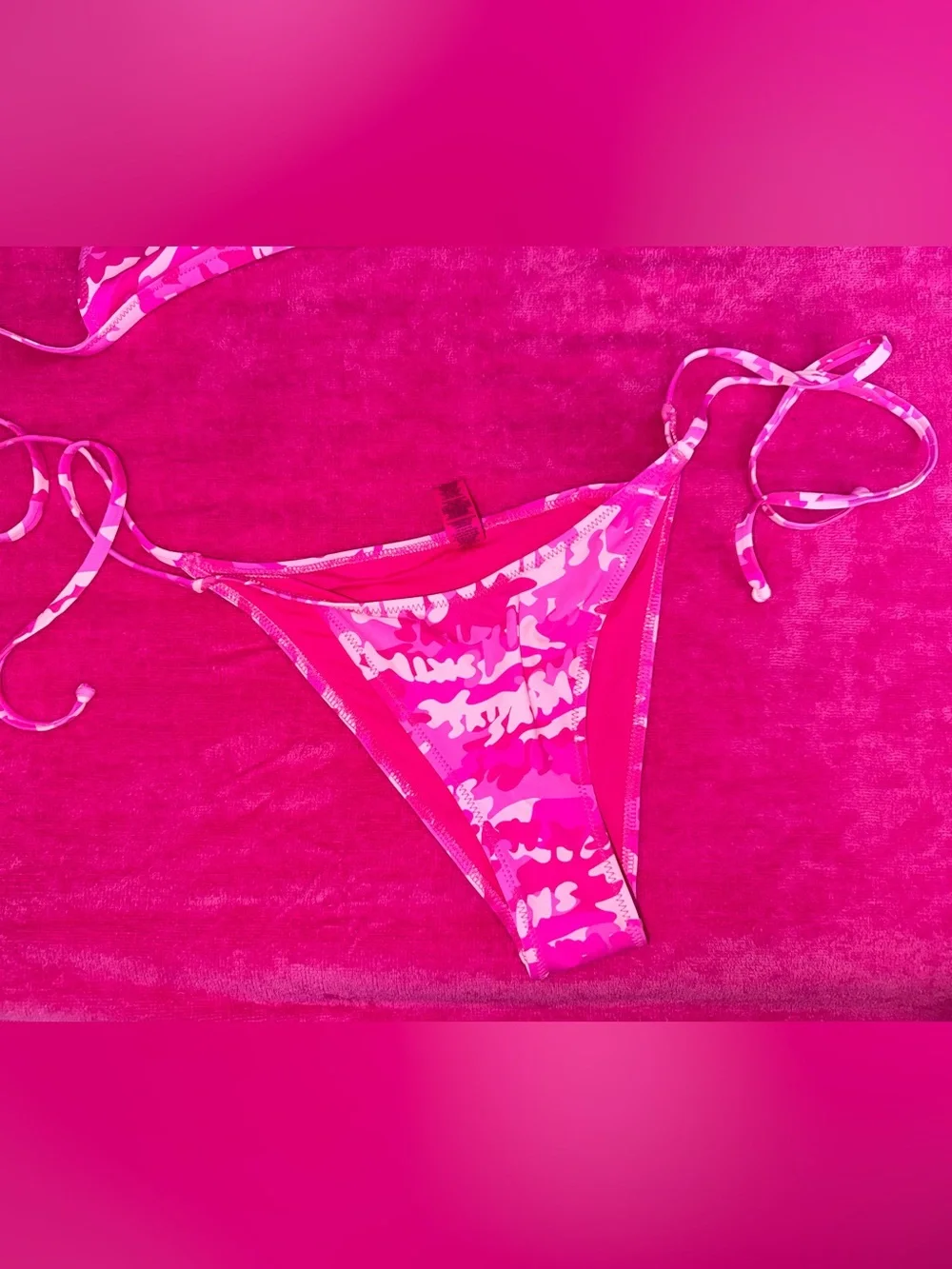 SKIMS Pink Camo Triangle String Bikini
